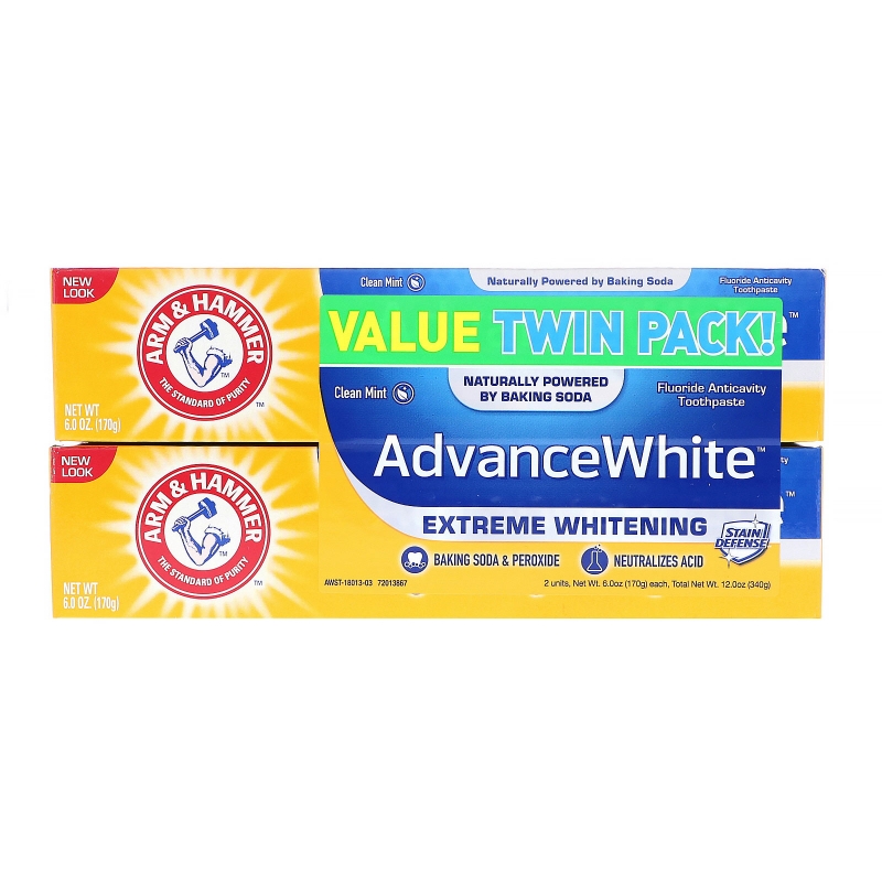 Arm & Hammer, Advance White, Extreme Whitening Toothpaste, Clean Mint, Twin Pack, 6.0 oz (170 g) Each