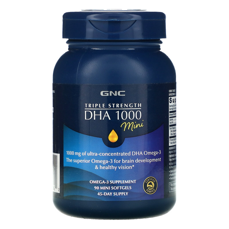 GNC, Triple Strength DHA 1000 Mini, 1,000 mg, 90 Mini Softgels