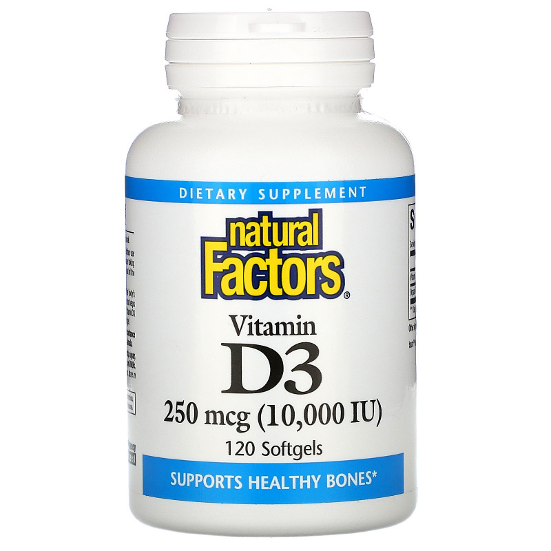 Natural Factors, Vitamin D3, 250 mcg (10,000 IU), 120 Softgels