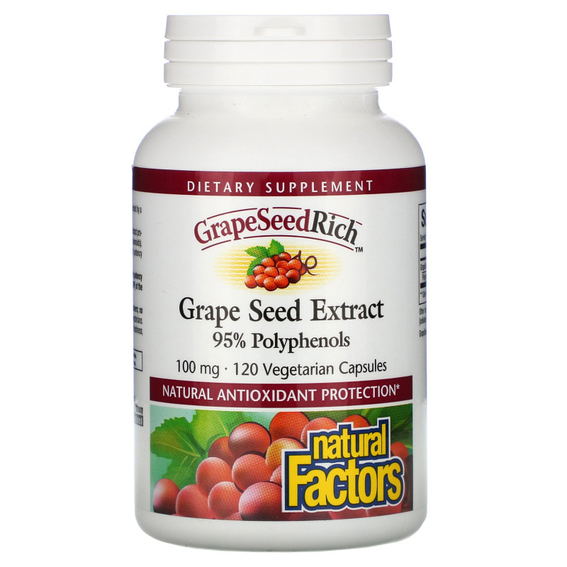 Natural Factors, GrapeSeedRich, экстракт семян винограда, 120 капсул на растительной основе