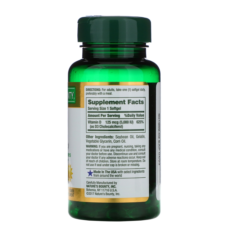 Nature's Bounty, D3, Maximum Strength, 5000 IU, 150 Softgels