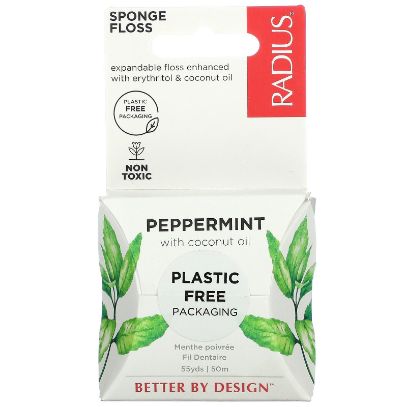 RADIUS, Mint Floss, Vegan Natural Mint with Xylitol, 55 yds (50 m)