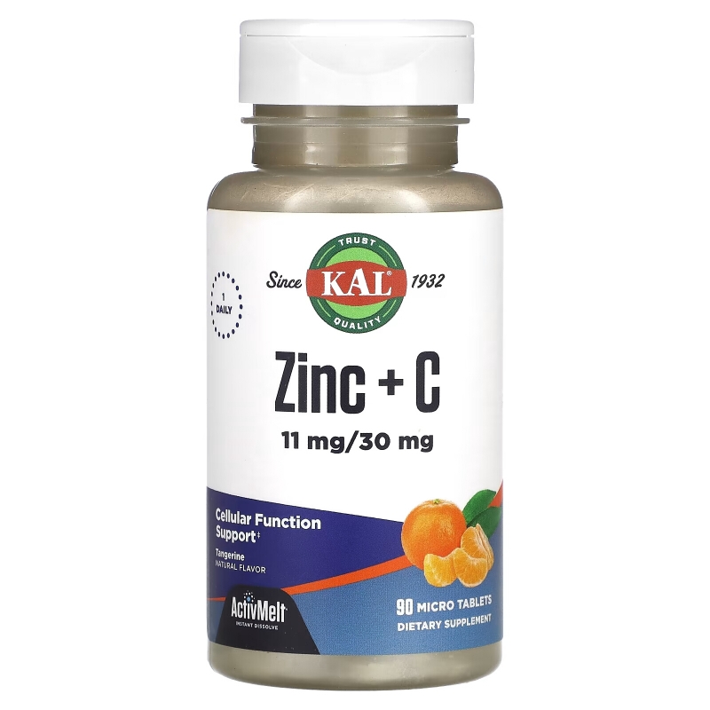 KAL, Zinc + C, Tangerine, 90 Micro Tablets