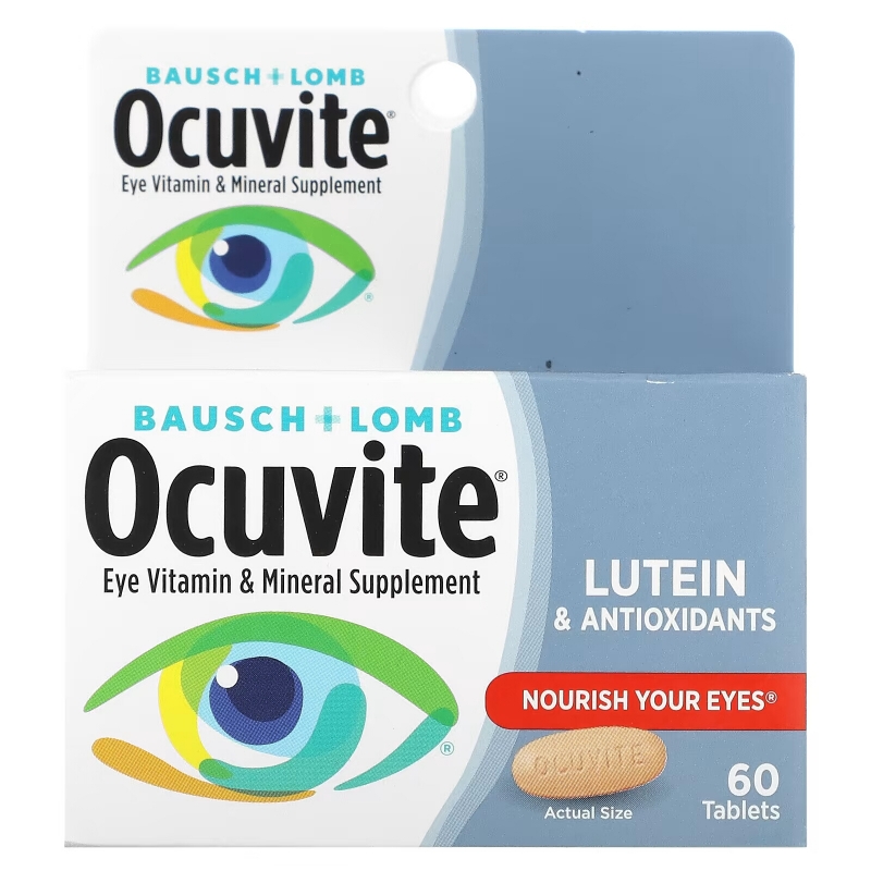 Bausch & Lomb Ocuvite, С Лютеином, Глазные витамины и минеральное дополнение, 60 Таблеток