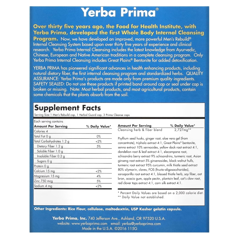 Yerba Prima, Men's Rebuild Internal Cleansing, 3 Part Program, 3 Bottles