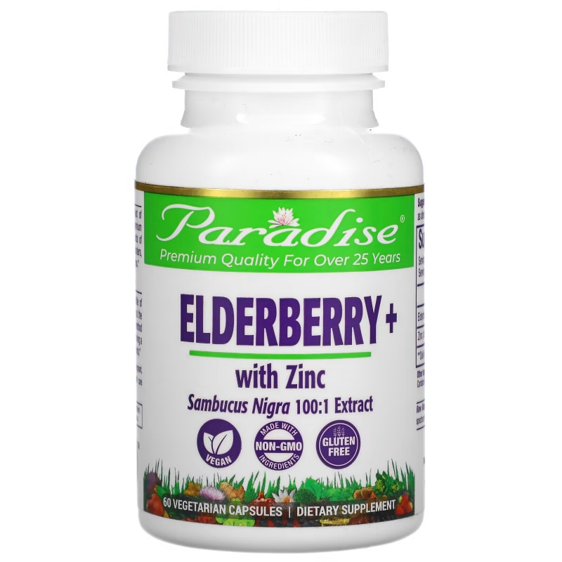 Paradise Herbs, Earth's Blend, Elderberry+ with Zinc, 60 Vegetarian Capsules