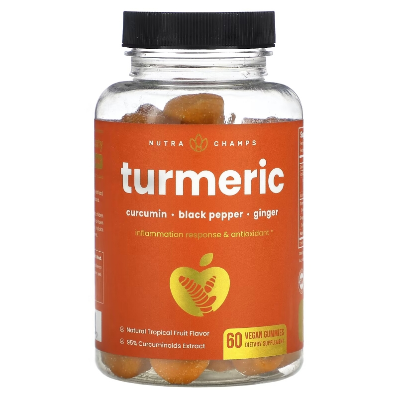 NutraChamps, Turmeric, Natural Tropical Fruit, 60 Vegan Gummies