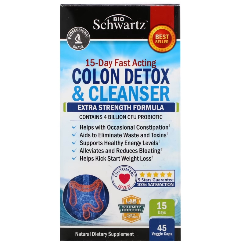 BioSchwartz, 15-Day Fast Acting Colon Detox & Cleanser, Extra Strength Formula, 45 Veggie Caps