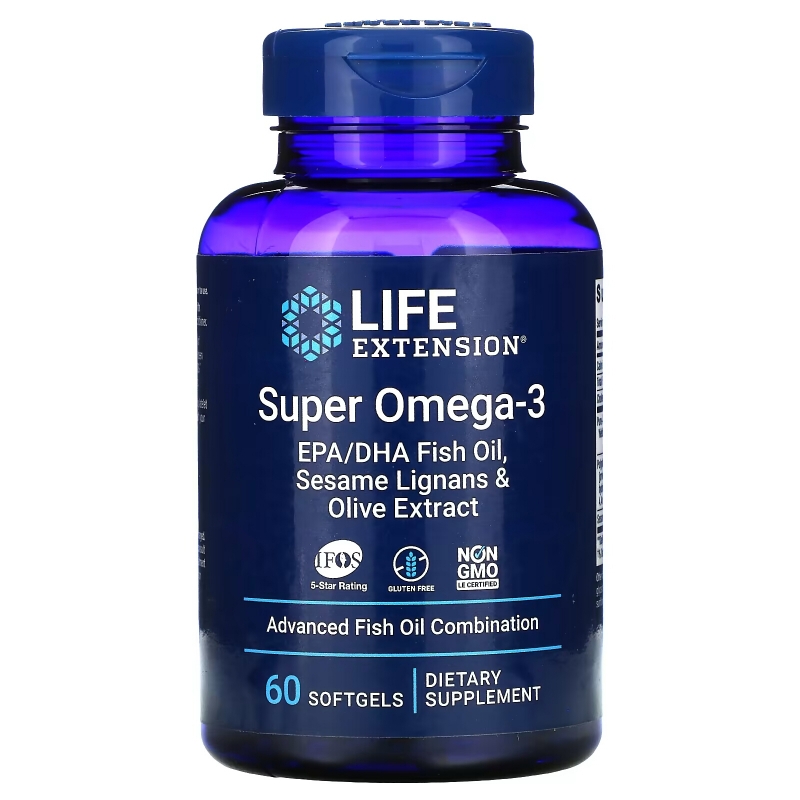 Life Extension, Основные Омега, Супер Омега-3, 60 Гелиевых Капсул