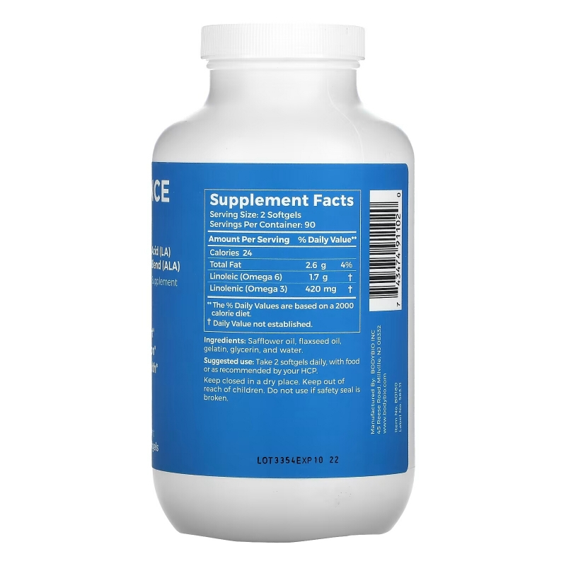 BodyBio, Balance Oil, Linoleic Acid (LA) & Linolenic Acid Blend (ALA), 180 Non-GMO Softgels