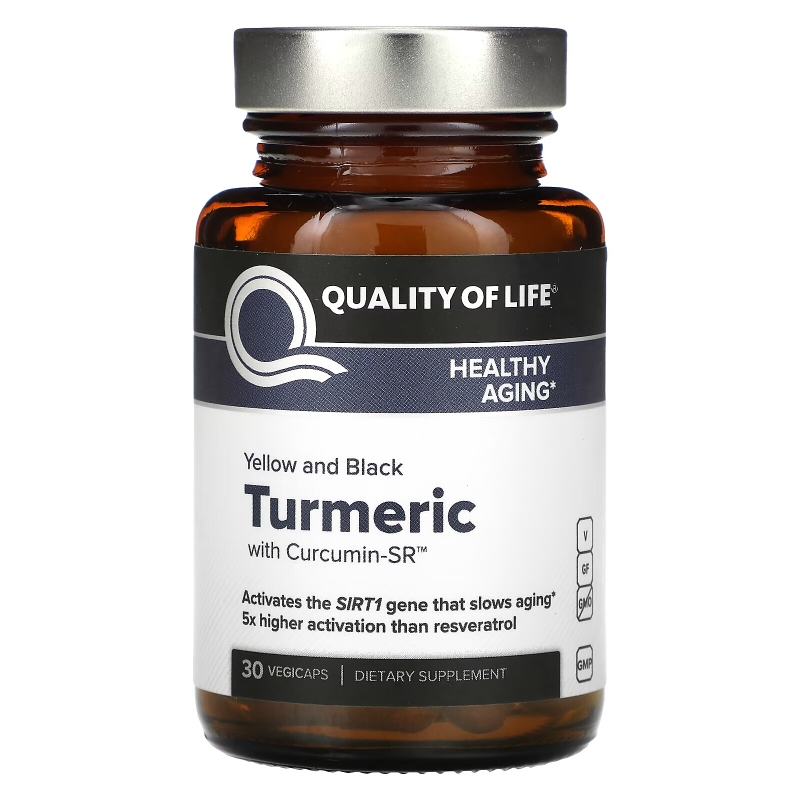 Quality of Life Labs, Yellow And Black Turmeric With Curcumin-SR, 30 Vegicaps