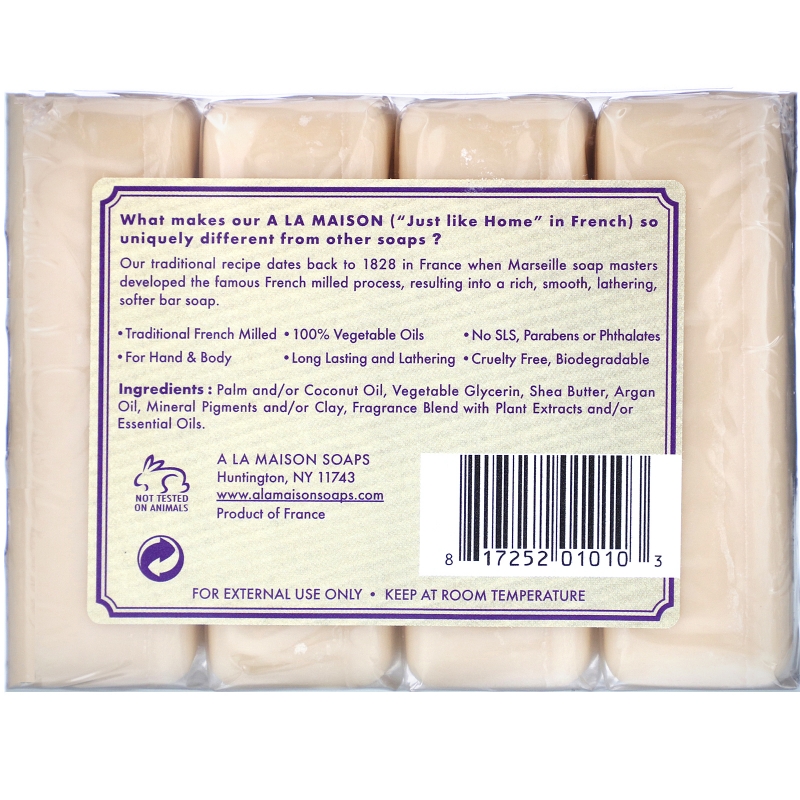 A La Maison de Provence Hand & Body Bar Soap Lavender Flowers 4 Bars 3.5 oz (100 g) Each