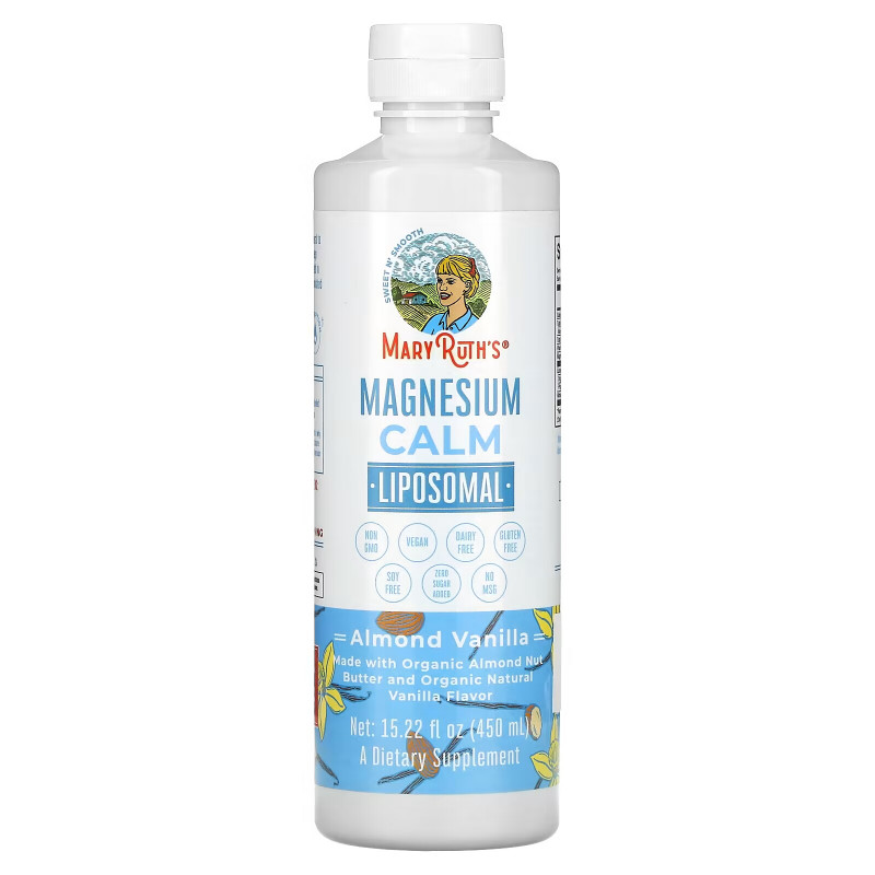 MaryRuth Organics, Magnesium Calm Liposomal, Almond Vanilla, 15.22 fl oz (450 ml)