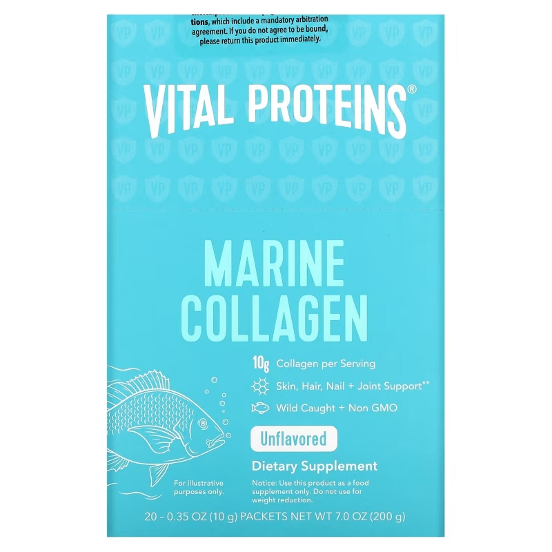 Vital Proteins, Wild Caught, Marine Collagen, Unflavored, 20 Individual Packets (10 g)