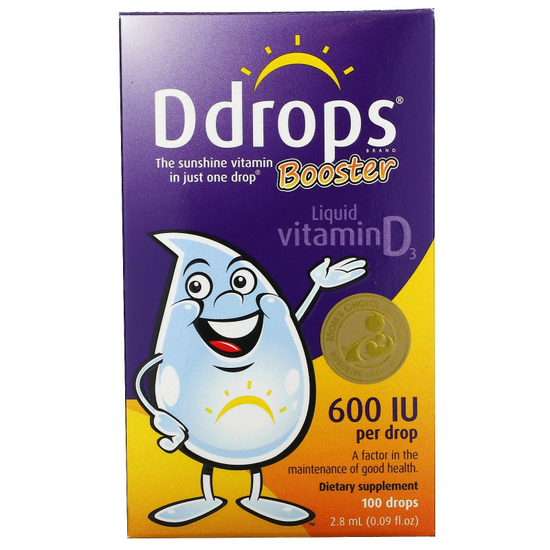 Ddrops, Booster, витамин D3 в жидкой форме, 600 МЕ, 2,8 мл (0,09 унций)