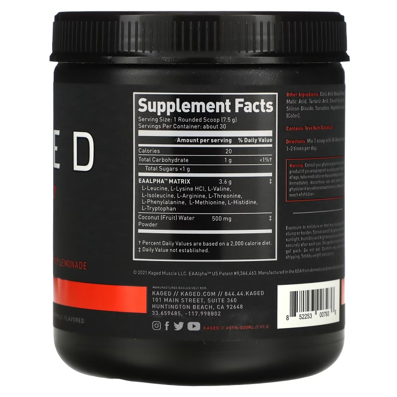 Kaged, Amino Synergy, Raspberry Lemonade, 7.94 oz (225 g)