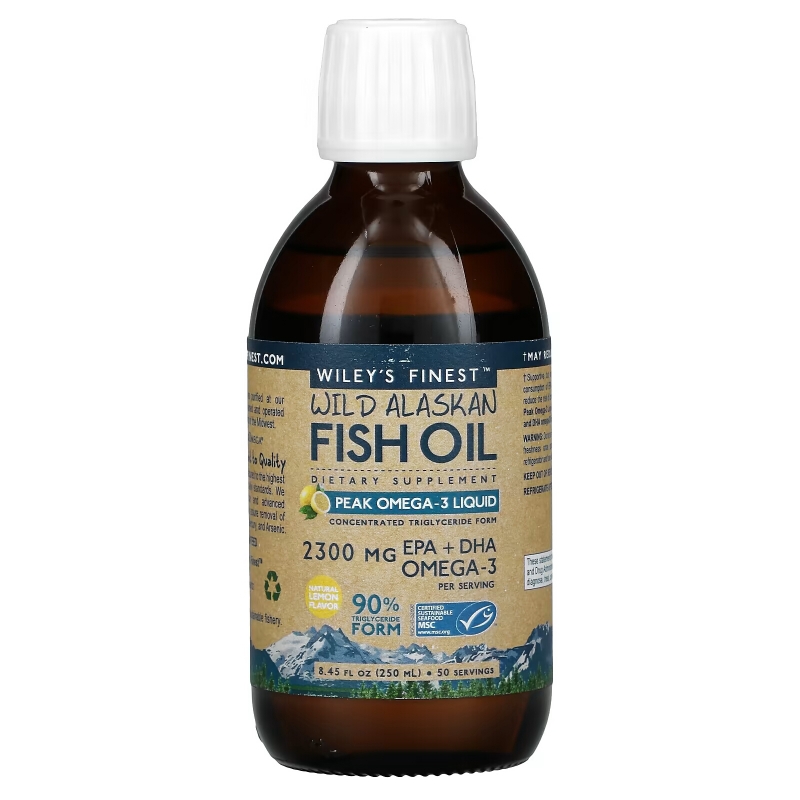 Wiley's Finest, Wild Alaskan Fish Oil, Peak Omega-3 Liquid, Natural Lemon Flavor, 2150 mg, 8.45 fl oz (250 ml)