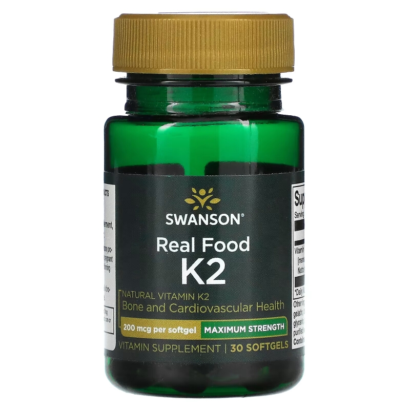 Swanson, Maximum Strength, Real Food K2, 200 mcg, 30 Softgels