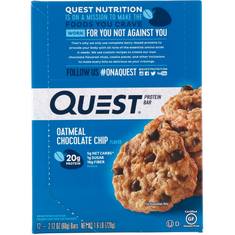 Quest Nutrition, QuestBar, Protein Bar, Oatmeal Chocolate Chip, 12 Bars, 2.1 oz (60 g) Each