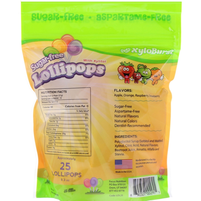 Xyloburst Lollipops Mixed Flavors 25ct bag