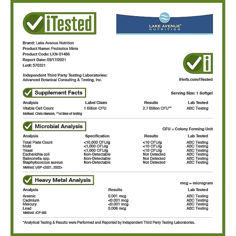 Lake Avenue Nutrition,  Probiotic Minis, 2 Strains of Healthy Bacteria, 1 Billion CFU, 30 Mini Softgels
