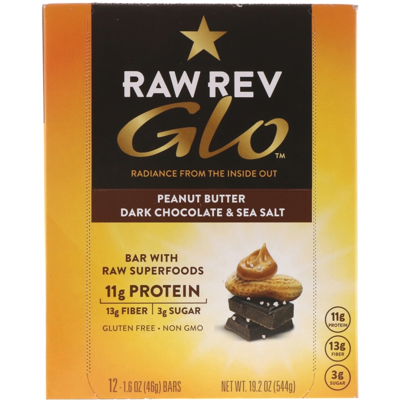 Raw Revolution Glo Peanut Butter Dark Chocolate & Sea Salt 12 Bars 1.6 oz (46 g) Each